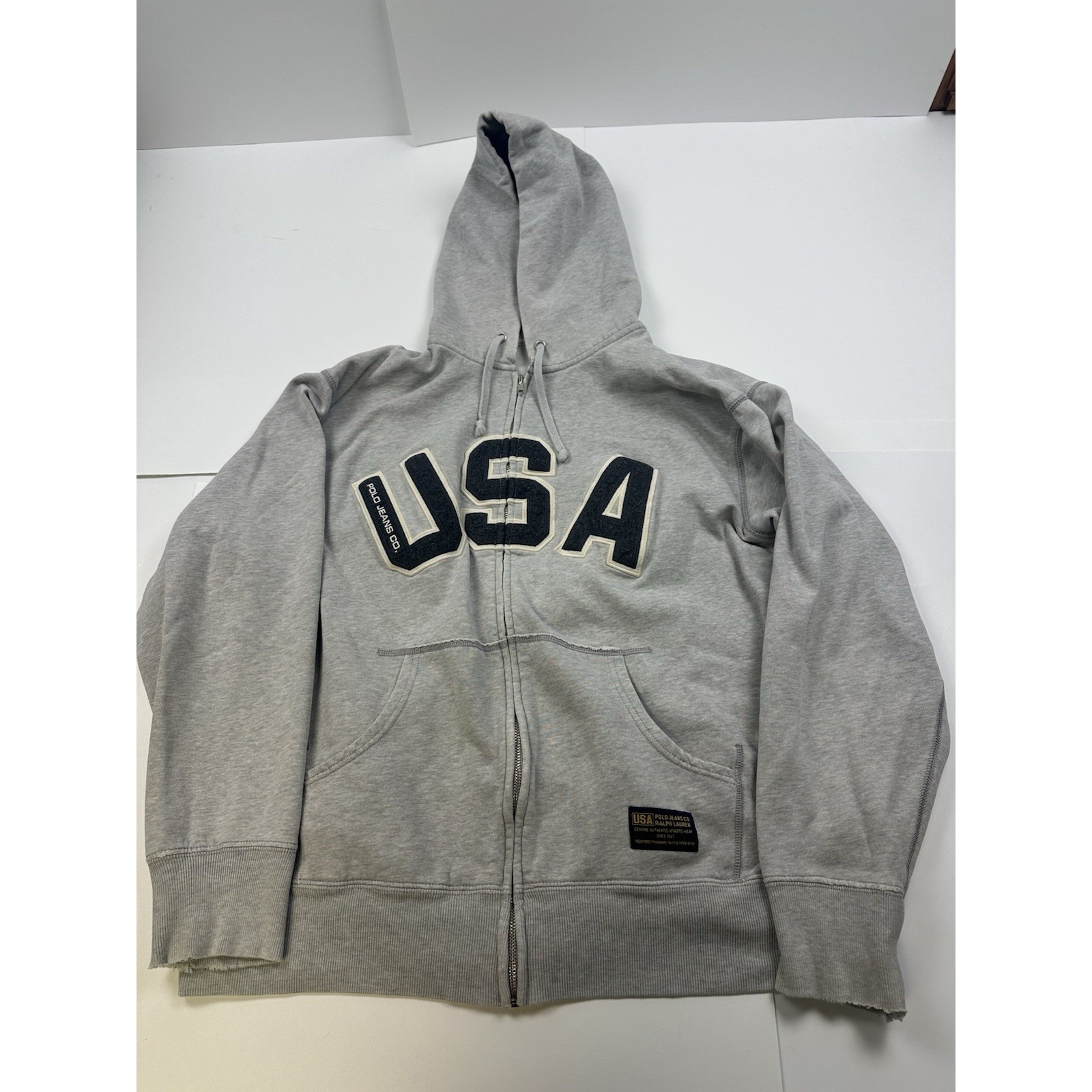 Vintage Ralph Lauren Polo Jeans Company Usa Hoodie Zip Sweater Xl Distressed